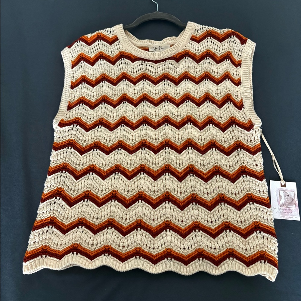 Jessica Simpson Chevron Knit Top in Cream, Brown, and Orange